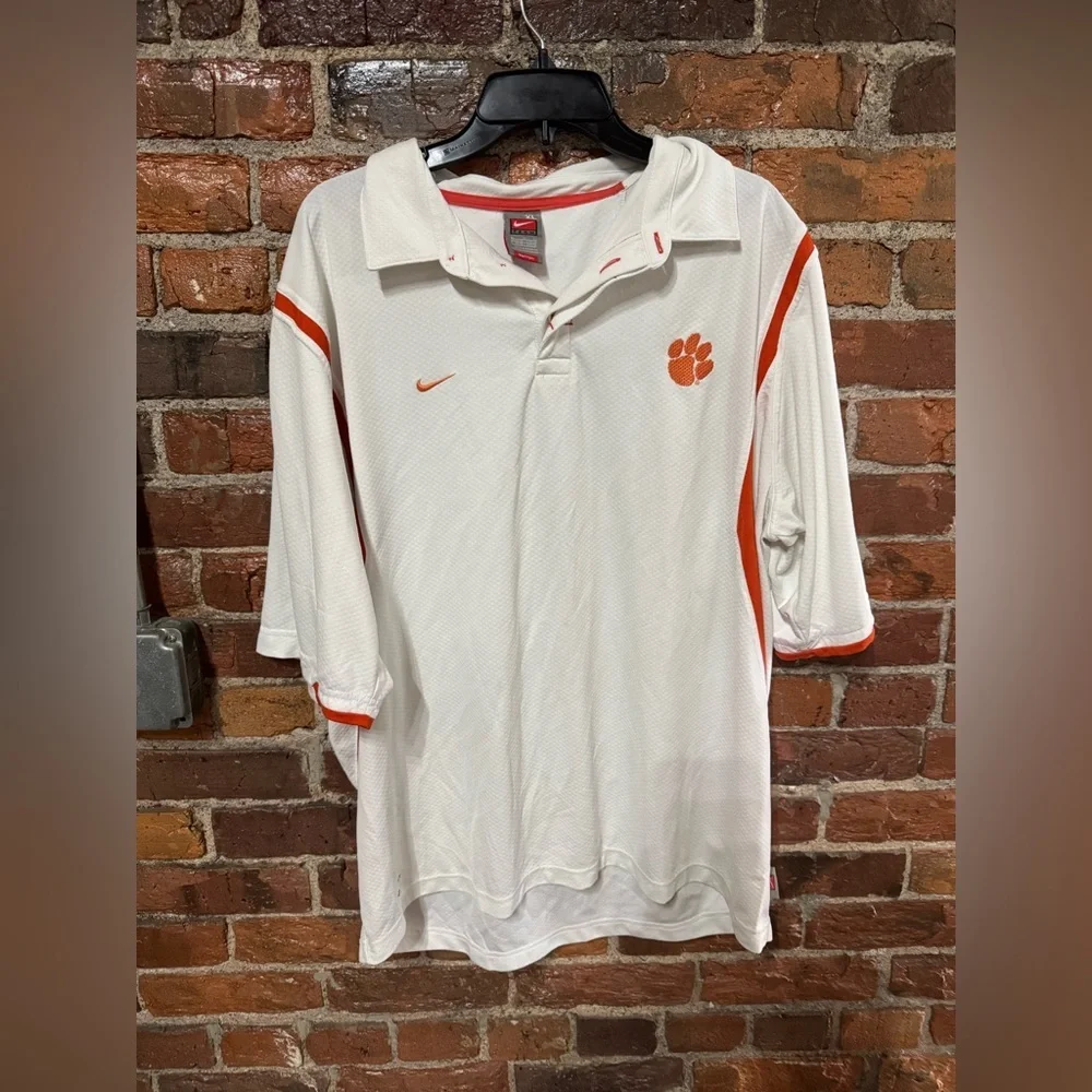 Nike Men's Clemson Polo Shirt in White and Orange Size Extra Large